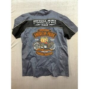Biker apparel Button Up Short Sleeve Shirt Gray Black Large Daytona Beach 2018